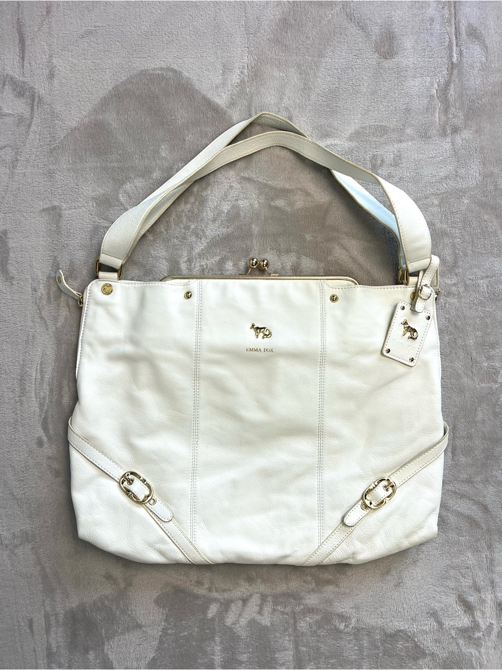 Emma Fox Cream Leather Shoulder Bag with Gold Hardware